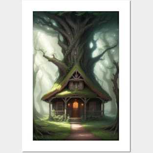 Woodland Cottage with Tree Posters and Art